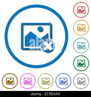 Cancel image operations flat color vector icons with shadows in round outlines on white background Stock Vector