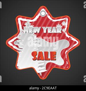 Star shape Red New Year sale paper tag with paper cut elements with discount text for christmas holiday shopping promotion. EPS10 Vector illustration. Stock Vector