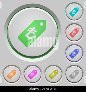 Turkish Lira price label color icons on sunk push buttons Stock Vector
