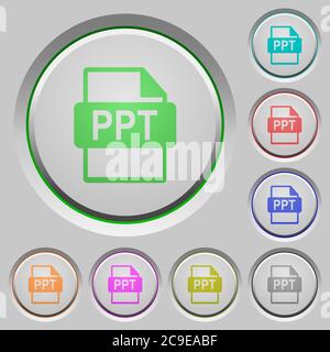 PPT file format color icons on sunk push buttons Stock Vector