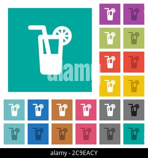 Longdrink multi colored flat icons on plain square backgrounds. Included white and darker icon variations for hover or active effects. Stock Vector