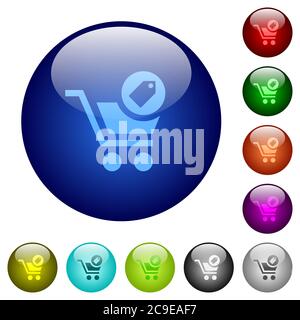 Product purchase features icons on round color glass buttons Stock Vector