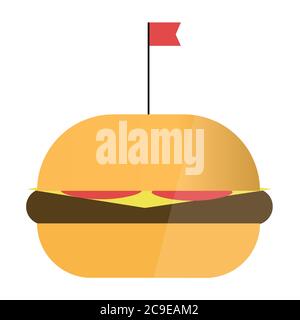 Hamburger with flag in flat style. Fast food vector isolated illustration set Stock Vector