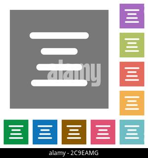 Text align center flat icons on simple color square backgrounds Stock Vector