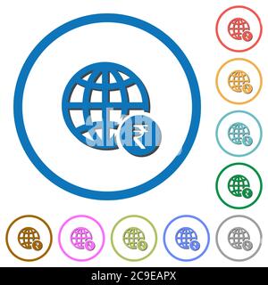 Online Rupee payment flat color vector icons with shadows in round outlines on white background Stock Vector