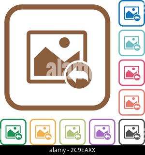 Undo image changes simple icons in color rounded square frames on white background Stock Vector