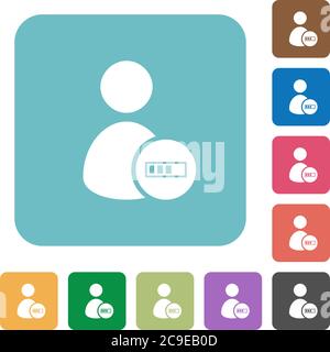User account processing white flat icons on color rounded square backgrounds Stock Vector