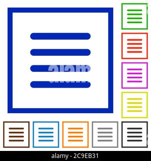 Text align justify flat color icons in square frames on white background Stock Vector