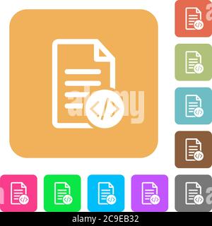 Source code document flat icons on rounded square vivid color backgrounds. Stock Vector