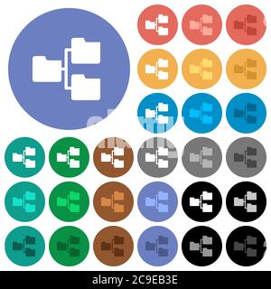 Shared folders multi colored flat icons on round backgrounds. Included white, light and dark icon variations for hover and active status effects, and Stock Vector