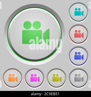Video camera color icons on sunk push buttons Stock Vector