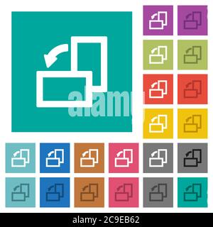 Rotate left multi colored flat icons on plain square backgrounds. Included white and darker icon variations for hover or active effects. Stock Vector