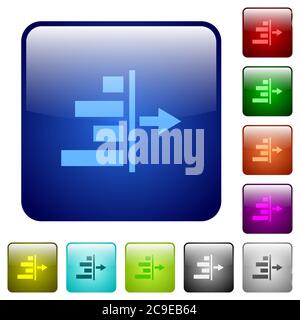Decrease right indentation of content icons in rounded square color glossy button set Stock Vector
