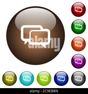 Chat bubbles white icons on round color glass buttons Stock Vector