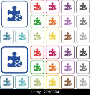 Share plugin color flat icons in rounded square frames. Thin and thick versions included. Stock Vector