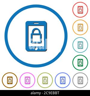 Smartphone lock flat color vector icons with shadows in round outlines on white background Stock Vector
