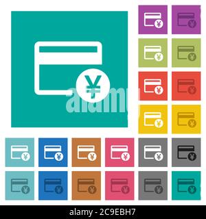 Yen credit card multi colored flat icons on plain square backgrounds. Included white and darker icon variations for hover or active effects. Stock Vector