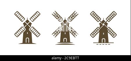 Windmill logo or symbol. Agriculture, bakery, farm, food concept Stock Vector