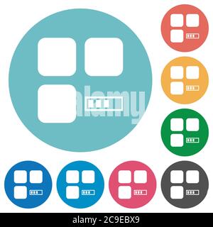 Component processing flat white icons on round color backgrounds Stock Vector