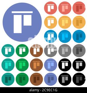 Align to top multi colored flat icons on round backgrounds. Included white, light and dark icon variations for hover and active status effects, and bo Stock Vector