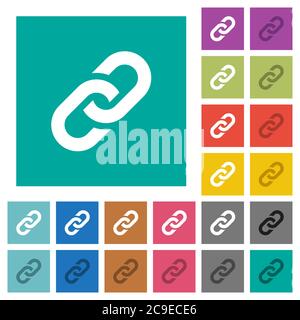 Link multi colored flat icons on plain square backgrounds. Included white and darker icon variations for hover or active effects. Stock Vector