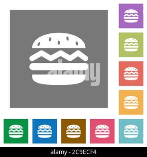 Single hamburger flat icons on simple color square backgrounds Stock Vector