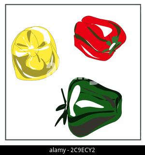 Bell pepper. Isolated images of fruits on a white background from a set about proper nutrition, veganism and vegetarianism. Stock Vector