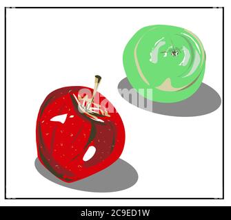 Apples. Green and red apples isolated on a white background. You can move, cut. Vegan. Stock Vector