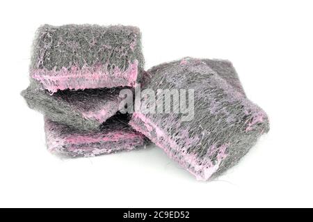 Soap filled wire wool scouring pads isolated on a white background Stock Photo