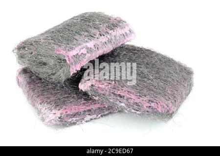 Soap filled wire wool scouring pads isolated on a white background Stock Photo