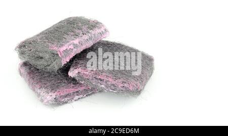 Soap filled wire wool scouring pads isolated on a white background Stock Photo