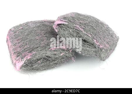 Soap filled wire wool scouring pads isolated on a white background Stock Photo