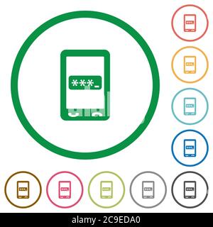 Mobile pin code flat color icons in round outlines on white background Stock Vector
