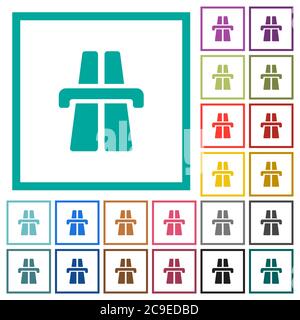 Highway flat color icons with quadrant frames on white background Stock Vector