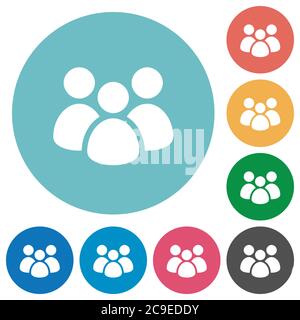 Team flat white icons on round color backgrounds Stock Vector