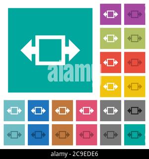 Width tool multi colored flat icons on plain square backgrounds. Included white and darker icon variations for hover or active effects. Stock Vector