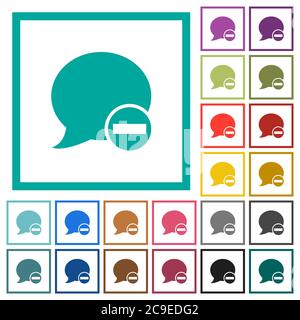 Delete blog comment flat color icons with quadrant frames on white background Stock Vector