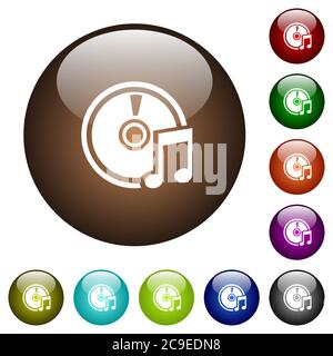 Audio CD white icons on round color glass buttons Stock Vector