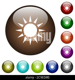 Sun white icons on round color glass buttons Stock Vector