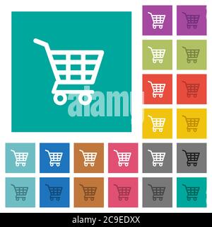 Shopping cart multi colored flat icons on plain square backgrounds. Included white and darker icon variations for hover or active effects. Stock Vector