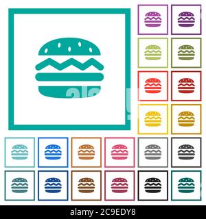 Single hamburger flat color icons with quadrant frames on white background Stock Vector