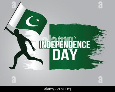 pakistan happy independence day ,14th august Vector Illustration. silhouette man running with flag Stock Vector