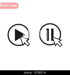 play pause stop button icon, basic shape, black and white, musical geometric silhouette vector. eps10 Stock Vector