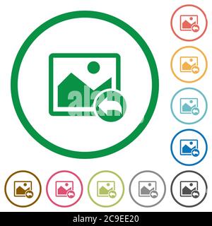 Undo image changes flat color icons in round outlines on white background Stock Vector