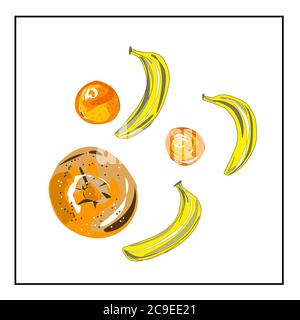 Bananas. Isolated images of fruits on a white background from a set about proper nutrition, veganism and vegetarianism. Stock Vector