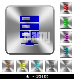 Data network engraved icons on rounded square glossy steel buttons Stock Vector