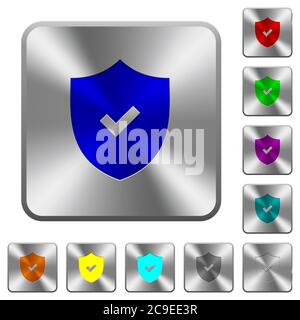 Active security engraved icons on rounded square glossy steel buttons Stock Vector