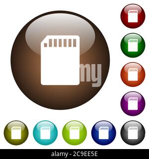 SD memory card white icons on round color glass buttons Stock Vector