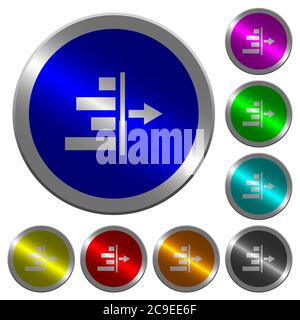 Decrease right indentation of content icons on round luminous coin-like color steel buttons Stock Vector