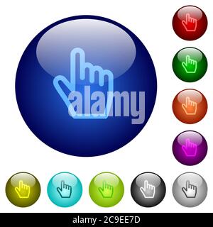 Hand cursor icons on round color glass buttons Stock Vector